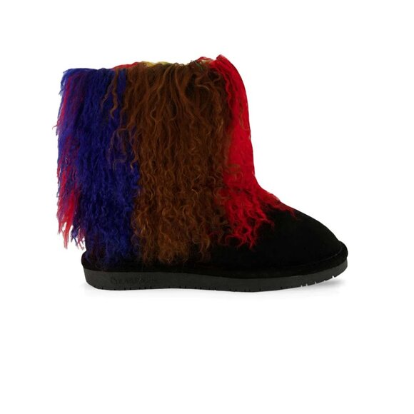 NEW BEARPAW Boo Real Lamb Fur Lined Boots "Rasta" Black / Multi Womens Size 7 - Picture 11 of 13